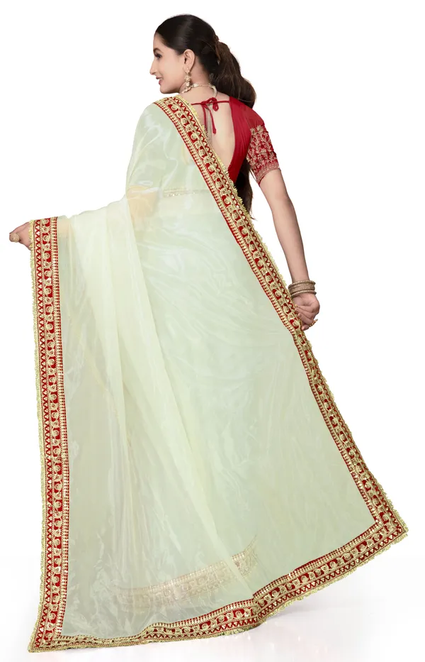White_Maroon_Twill_Net_Embroidered_Saree_With_Blouse_For_Women