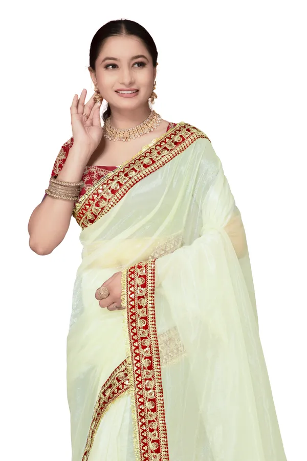 White_Maroon_Twill_Net_Embroidered_Saree_With_Blouse_For_Women