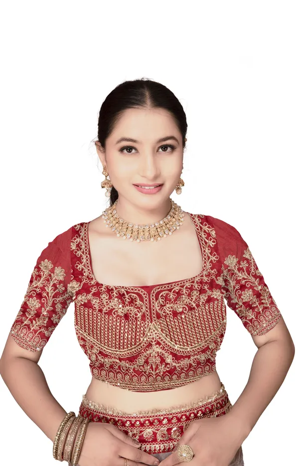 White_Maroon_Twill_Net_Embroidered_Saree_With_Blouse_For_Women