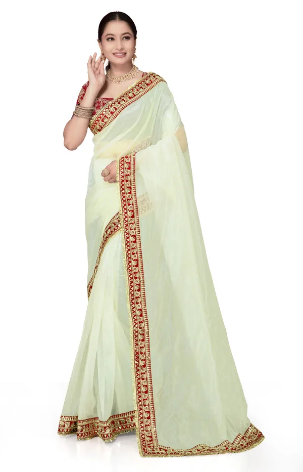 White_Maroon_Twill_Net_Embroidered_Saree_With_Blouse_For_Women