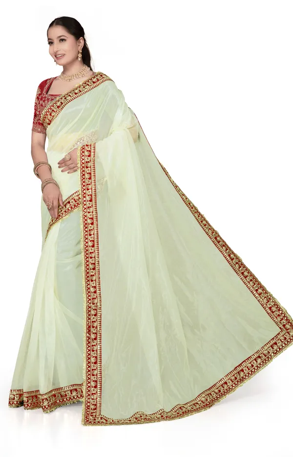 White_Maroon_Twill_Net_Embroidered_Saree_With_Blouse_For_Women