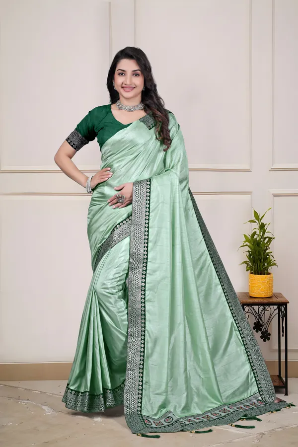 Mint_Green_Dola_Silk_Shimmer_Saree_With_Blouse_For_Women