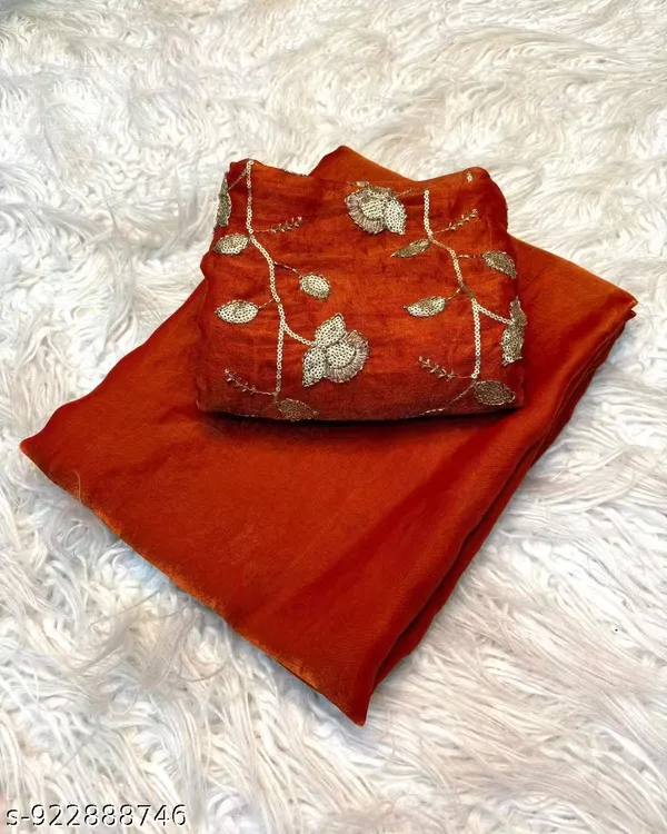 Orange_Satin_Silk_Embroidered_Saree_With_Blouse_For_Women