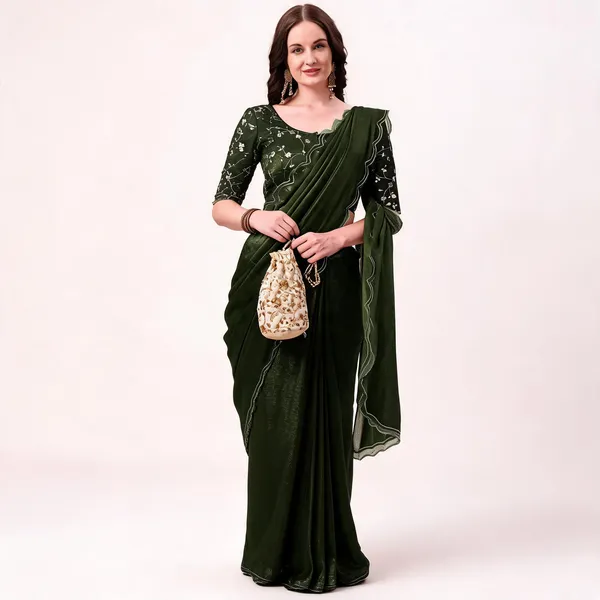 Green_Shimmer_Silk_Embroidered_Saree_With_Blouse_For_Women