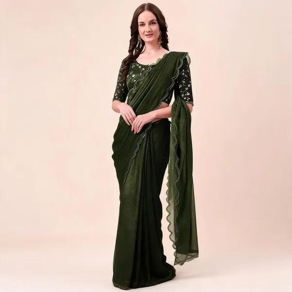 Green_Shimmer_Silk_Embroidered_Saree_With_Blouse_For_Women
