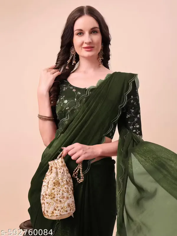 Green_Shimmer_Silk_Embroidered_Saree_With_Blouse_For_Women