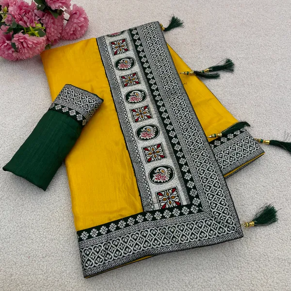 Yellow_Dola_Silk_Saree_With_Blouse_For_Women