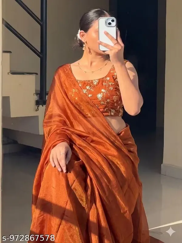 Orange_Satin_Silk_Embroidered_Saree_With_Blouse_For_Women