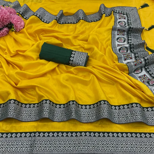 Yellow_Dola_Silk_Saree_With_Blouse_For_Women
