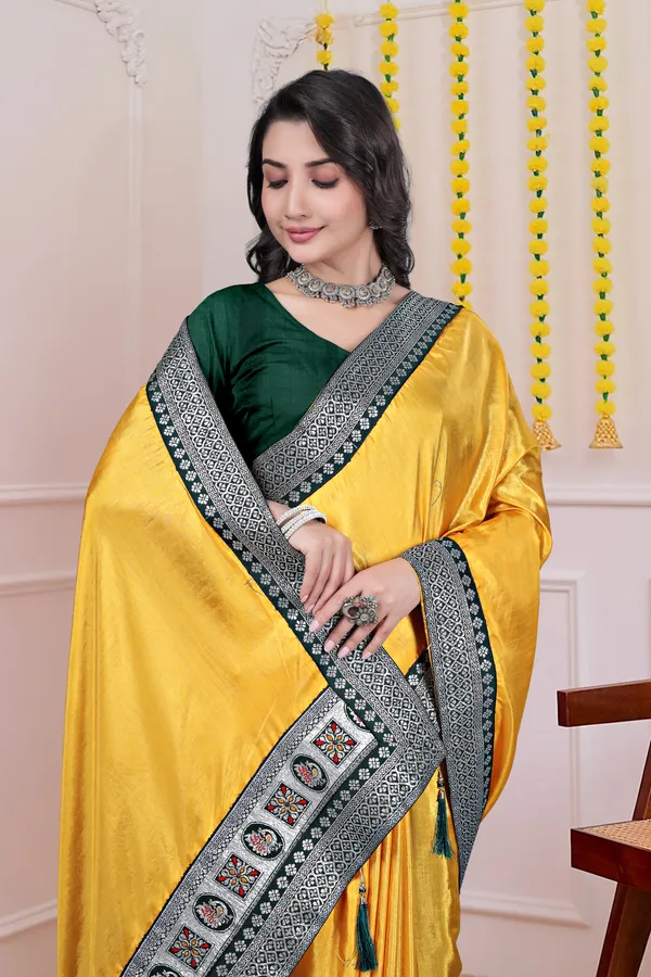 Yellow_Dola_Silk_Saree_With_Blouse_For_Women