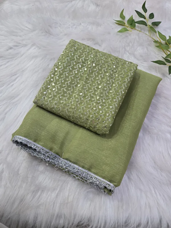 Olive_Green_Shimmer_Silk_Embellished_Saree_With_Blouse_For_Women
