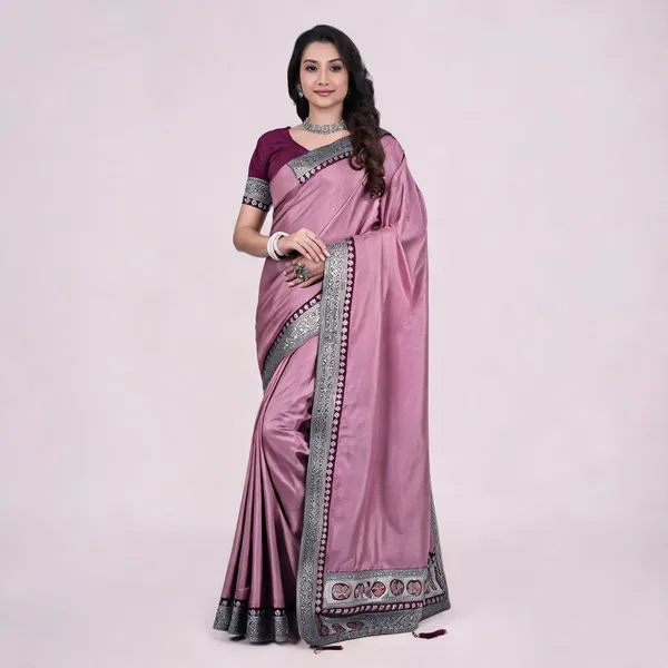 Mauve_Dola_Silk_Satin_Finish_Saree_With_Blouse_For_Women