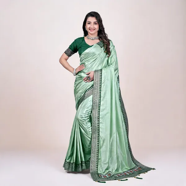 Mint_Green_Dola_Silk_Shimmer_Saree_With_Blouse_For_Women