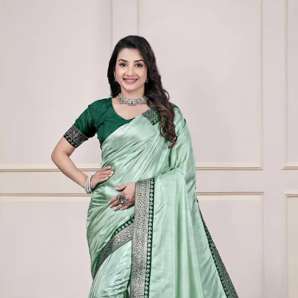 Mint_Green_Dola_Silk_Shimmer_Saree_With_Blouse_For_Women