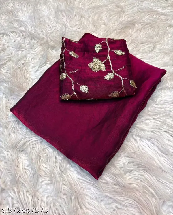 Magenta_Satin_Silk_Embroidered_Saree_With_Blouse_For_Women