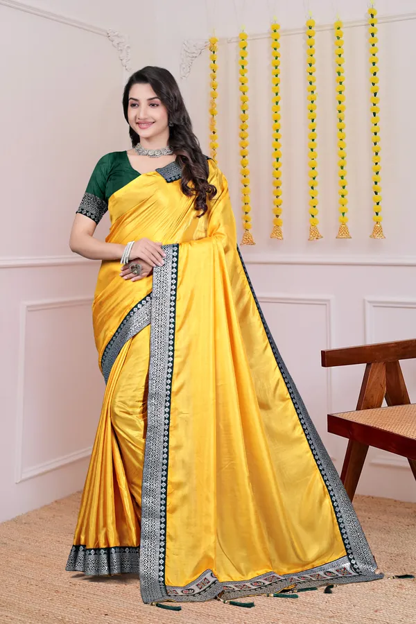 Yellow_Dola_Silk_Saree_With_Blouse_For_Women