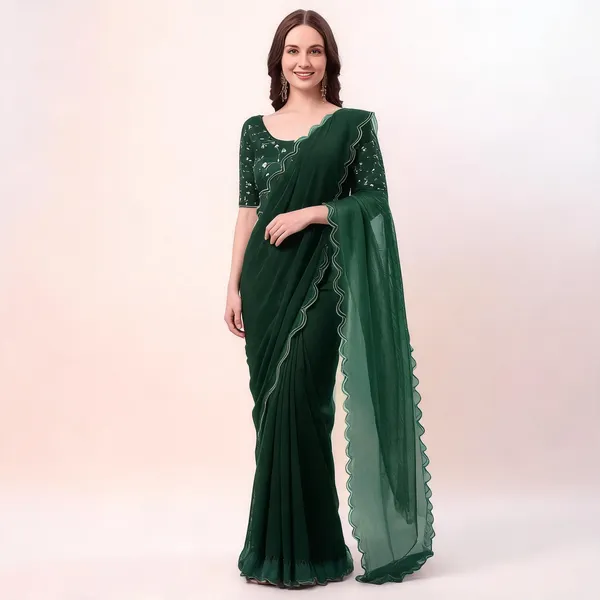 Green_Shimmer_Silk_Embroidered_Saree_With_Blouse_For_Women