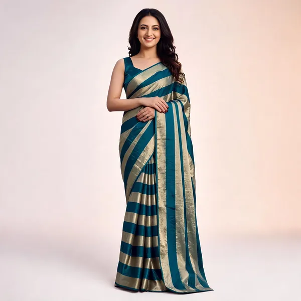 Sky_Gold_Satin_Patta_Striped_Saree_With_Blouse_For_Women