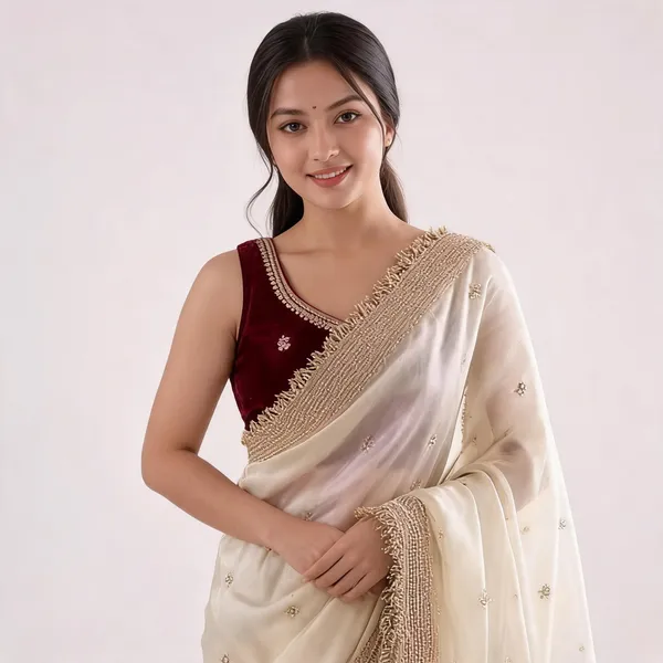 Cream_Satin_Silk_Embroidered_Saree_With_Blouse_For_Women