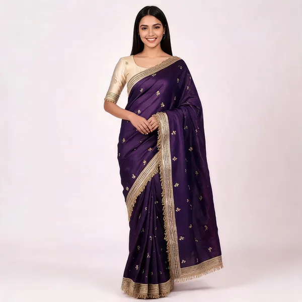 Purple_Gold_Satin_Silk_Embellished_Saree_With_Blouse_For_Women
