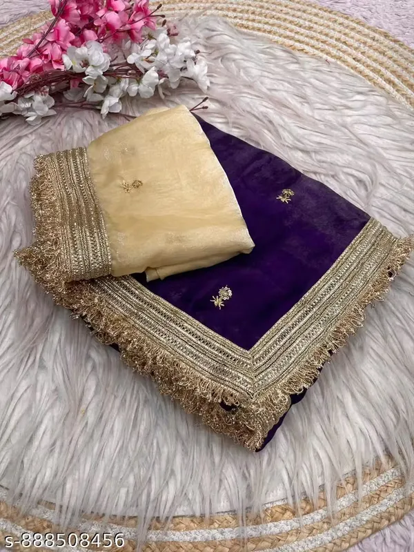 Purple_Gold_Satin_Silk_Embellished_Saree_With_Blouse_For_Women