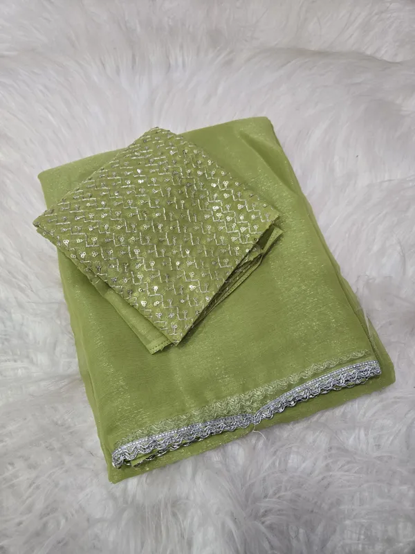 Olive_Green_Shimmer_Silk_Embellished_Saree_With_Blouse_For_Women