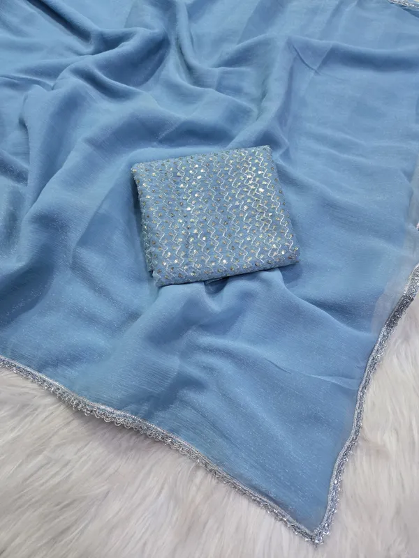 Blue_Shimmer_Silk_Embellished_Saree_With_Blouse_For_Women
