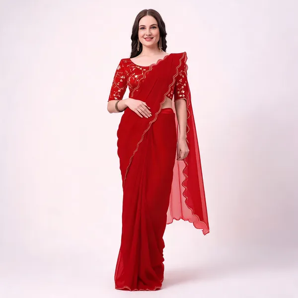 Red_Shimmer_Silk_Embroidered_Saree_With_Blouse_For_Women