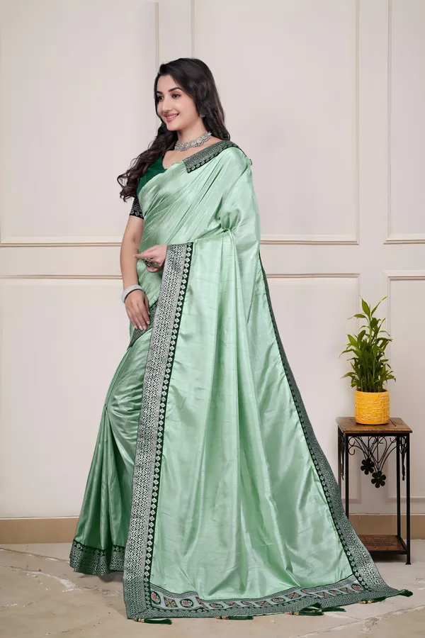 Mint_Green_Dola_Silk_Shimmer_Saree_With_Blouse_For_Women