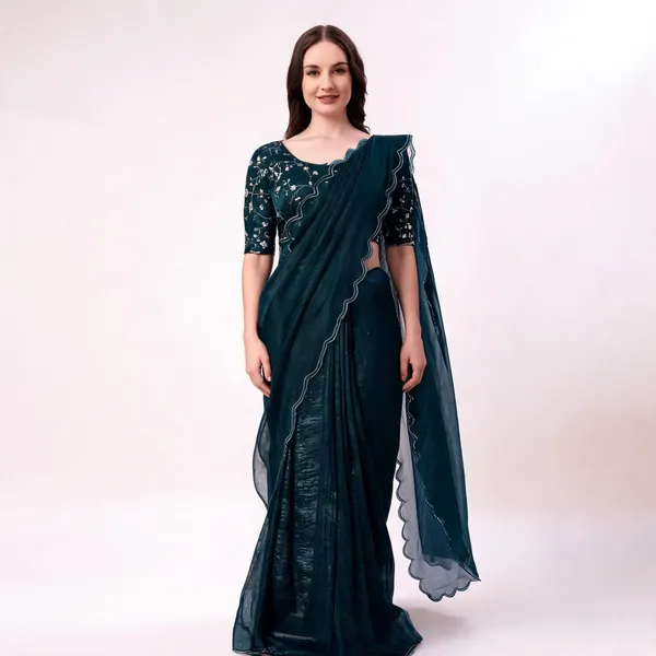 Teal_Shimmer_Silk_Embroidered_Saree_With_Blouse_For_Women