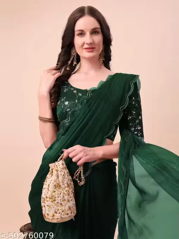 Green_Shimmer_Silk_Embroidered_Saree_With_Blouse_For_Women