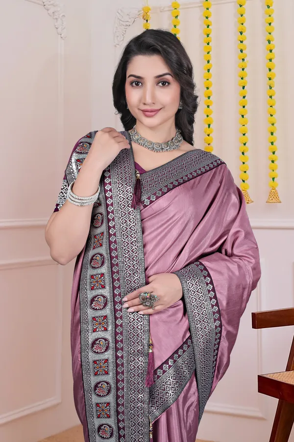 Mauve_Dola_Silk_Satin_Finish_Saree_With_Blouse_For_Women