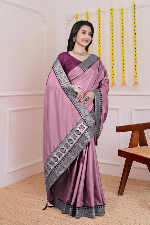 Mauve_Dola_Silk_Satin_Finish_Saree_With_Blouse_For_Women