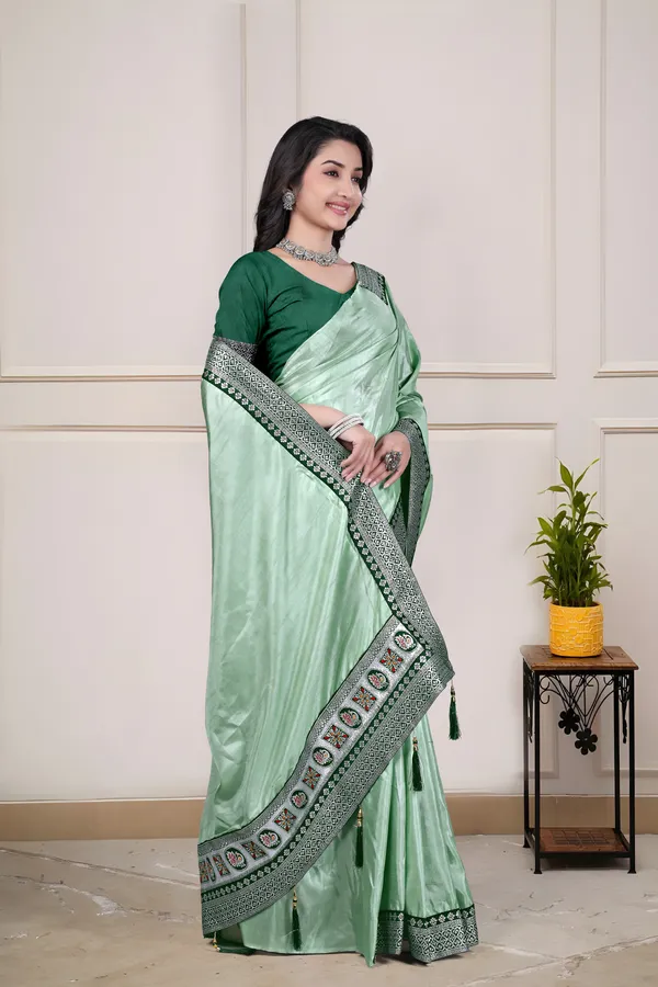 Mint_Green_Dola_Silk_Shimmer_Saree_With_Blouse_For_Women