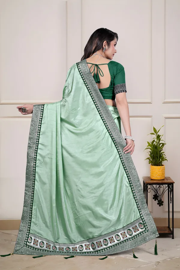 Mint_Green_Dola_Silk_Shimmer_Saree_With_Blouse_For_Women