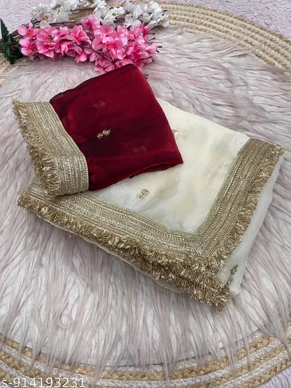 Cream_Satin_Silk_Embroidered_Saree_With_Blouse_For_Women