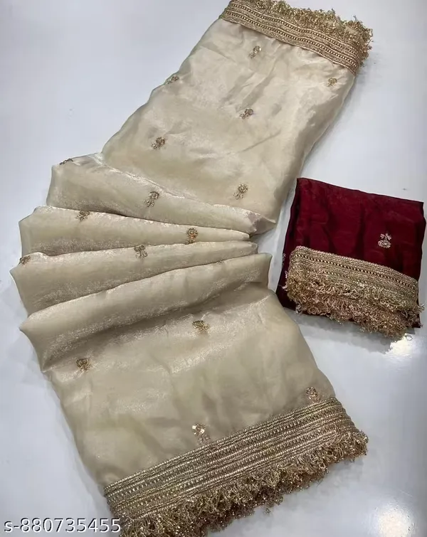 Cream_Satin_Silk_Embroidered_Saree_With_Blouse_For_Women