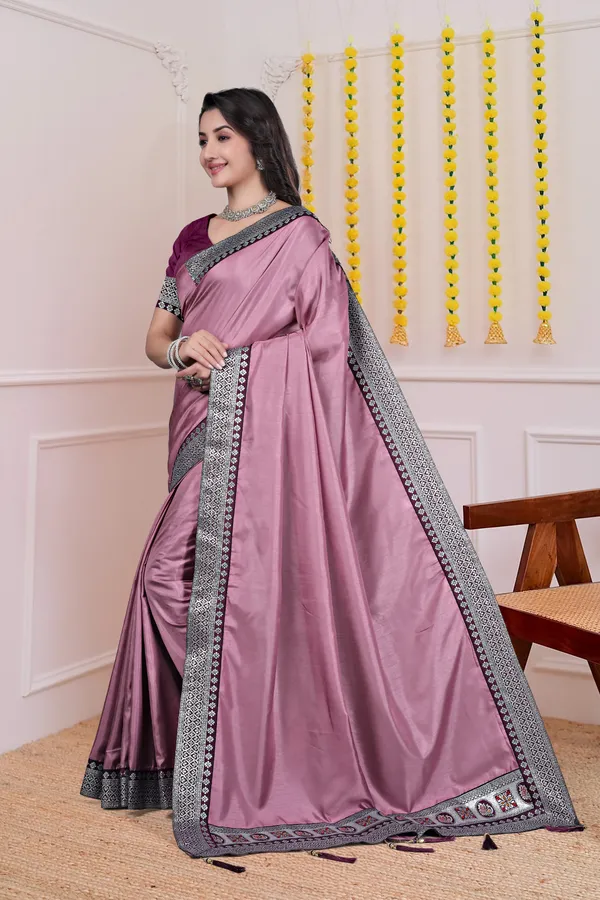 Mauve_Dola_Silk_Satin_Finish_Saree_With_Blouse_For_Women