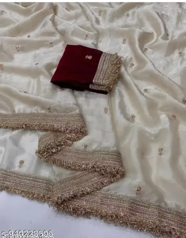 Cream_Satin_Silk_Embroidered_Saree_With_Blouse_For_Women