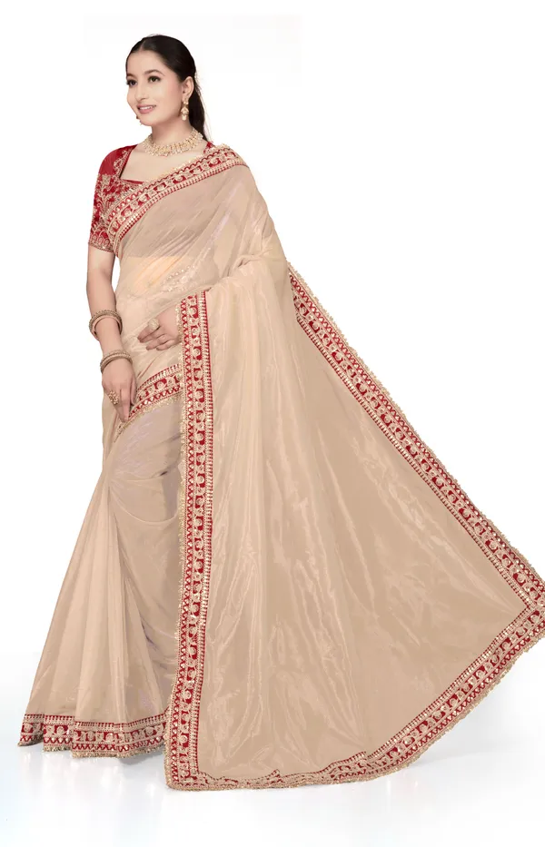 Red_Twill_Net_Embroidered_Saree_With_Blouse_For_Women