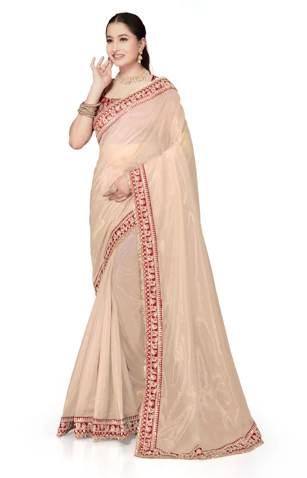 Red_Twill_Net_Embroidered_Saree_With_Blouse_For_Women