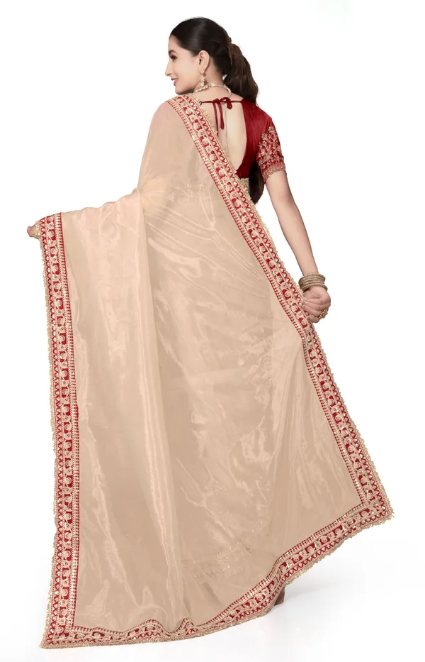 Red_Twill_Net_Embroidered_Saree_With_Blouse_For_Women