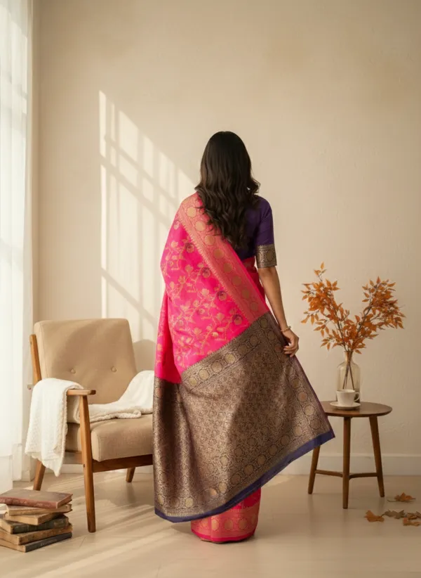 Pink_Silk_Blend_Saree_For_Women