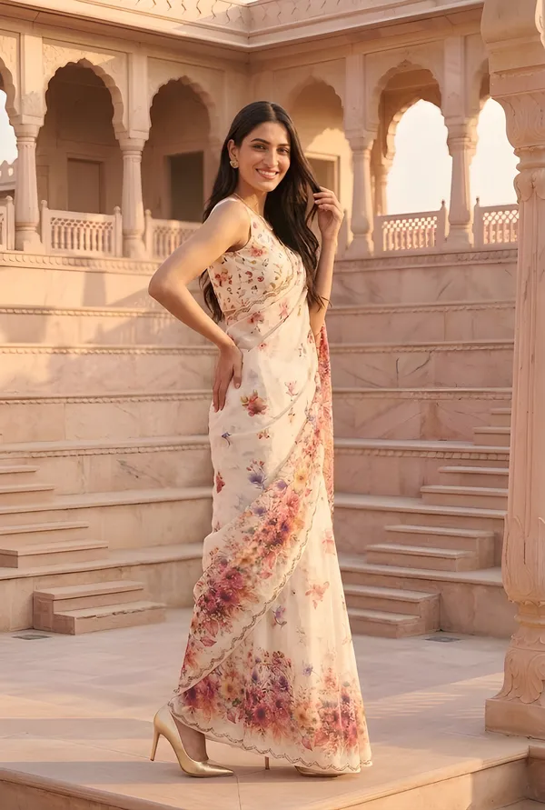 White_And_Red_Cotton_Saree_For_Women