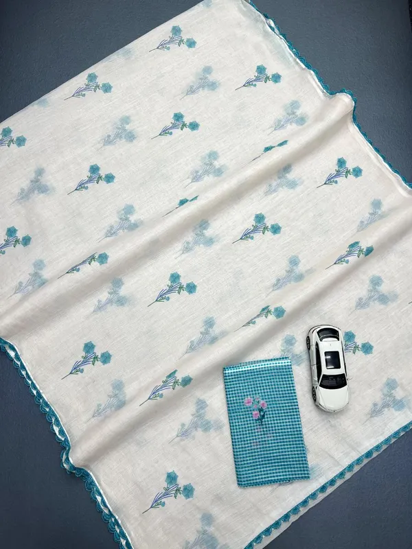 White_And_Blue_Cotton_Saree_For_Women