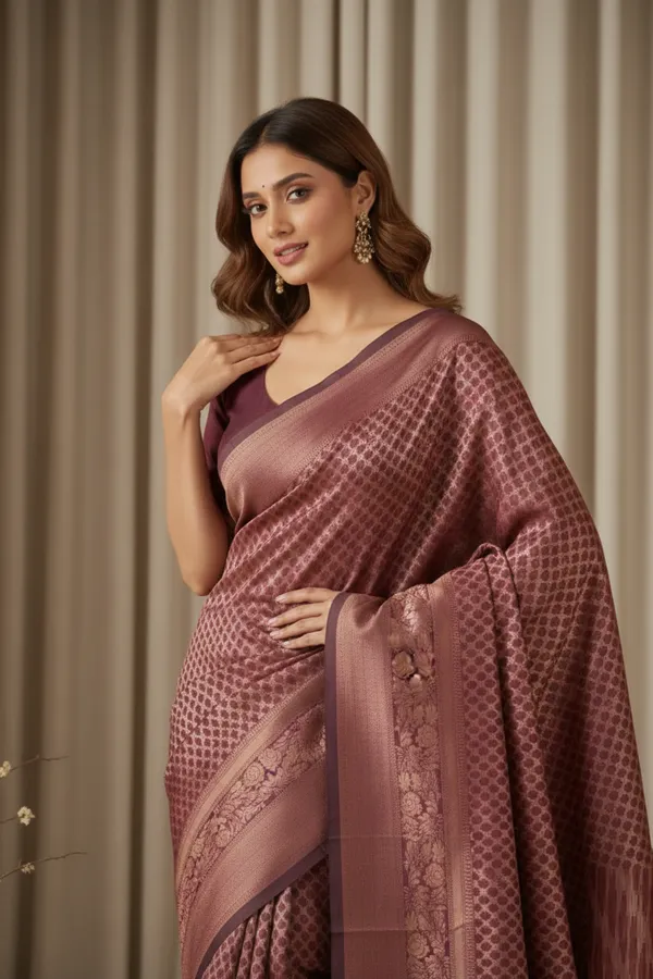 Wine_Silk_Blend_Saree_For_Women