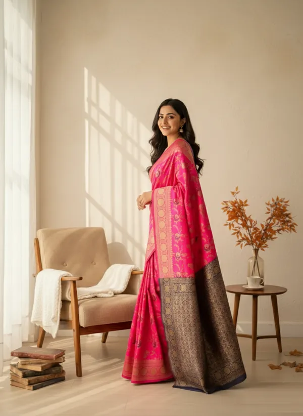 Pink_Silk_Blend_Saree_For_Women