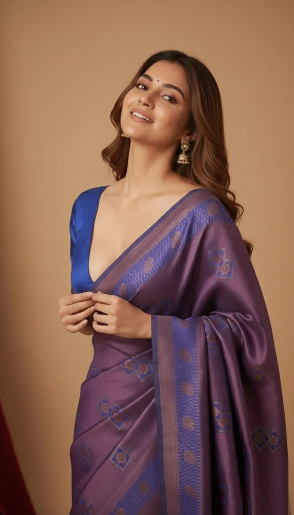 Purple_Silk_Blend_Saree_For_Women