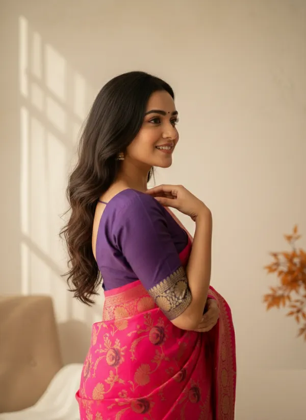 Pink_Silk_Blend_Saree_For_Women