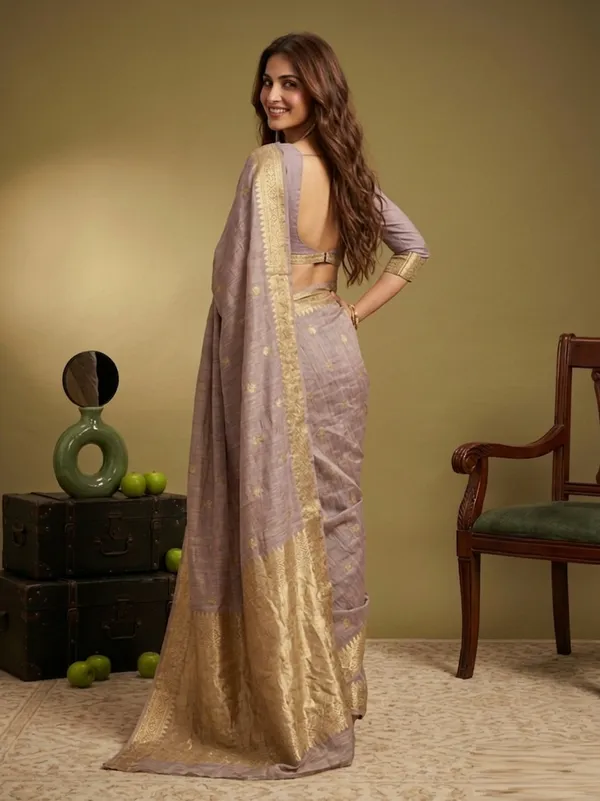 Grey_Silk_Blend_Saree_For_Women